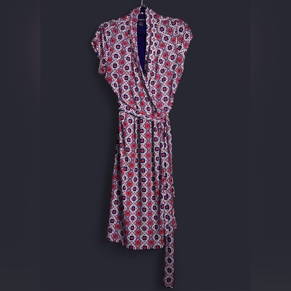 Liz Claiborne Asymmetrical Dress in Red, Blue, and White